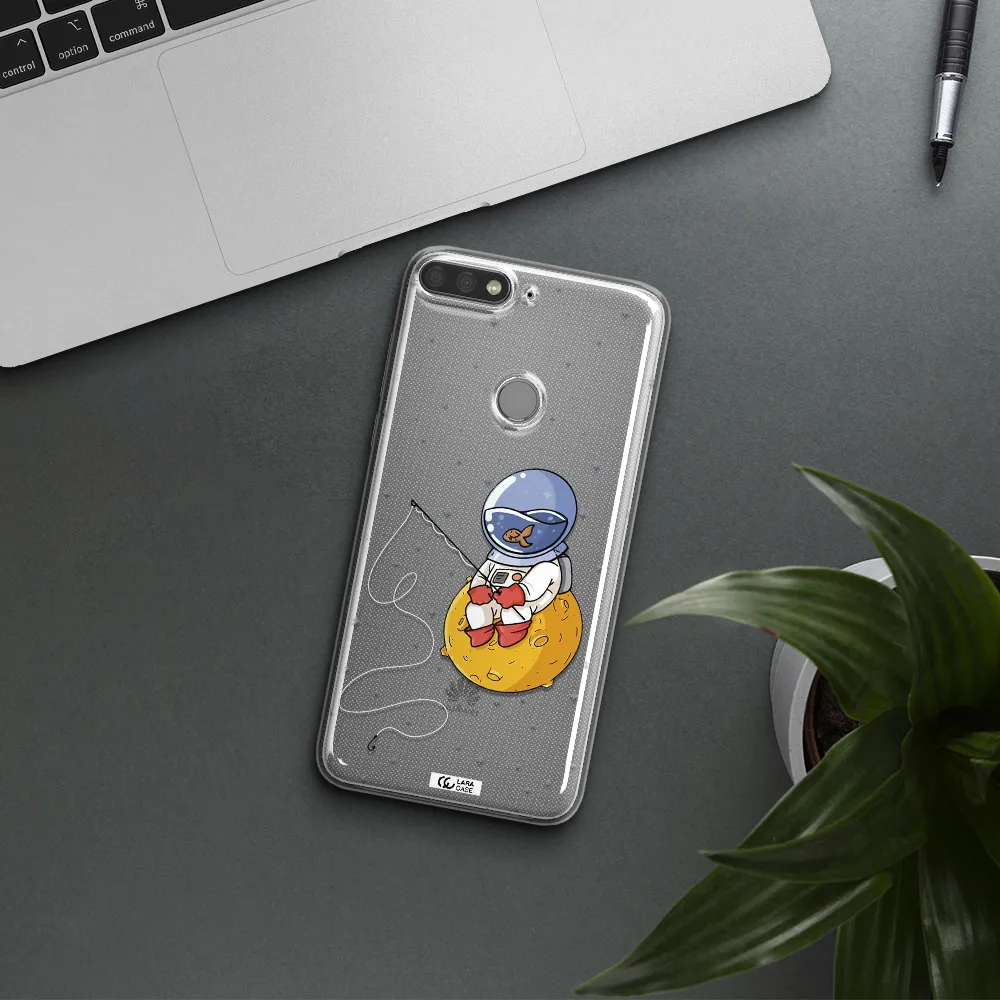 a cartoon of an astronaut sitting on a moon Huawei Y7 Prime 2018 Clear TPU Case