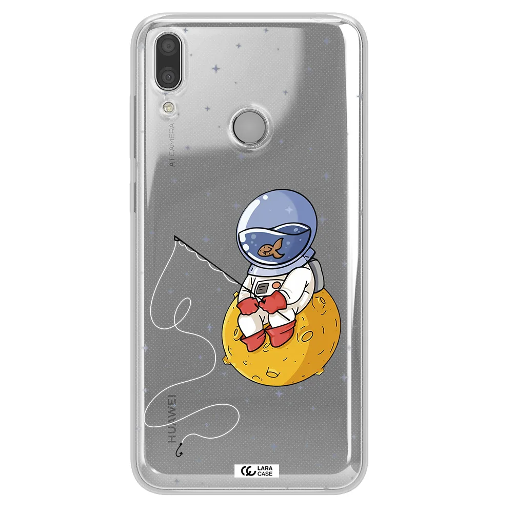 a cartoon of an astronaut sitting on a moon Huawei Y9 2019 Clear TPU Case