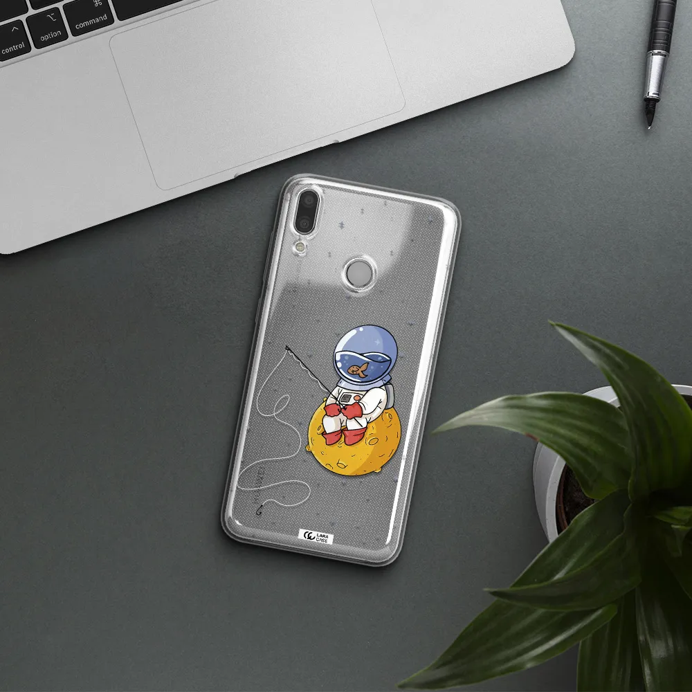 a cartoon of an astronaut sitting on a moon Huawei Y9 2019 Clear TPU Case