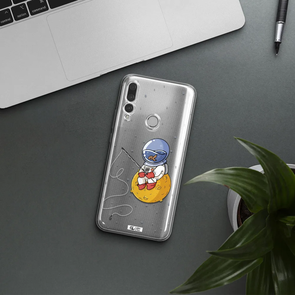 a cartoon of an astronaut sitting on a moon Huawei Y9 Prime 2019 Clear TPU Case