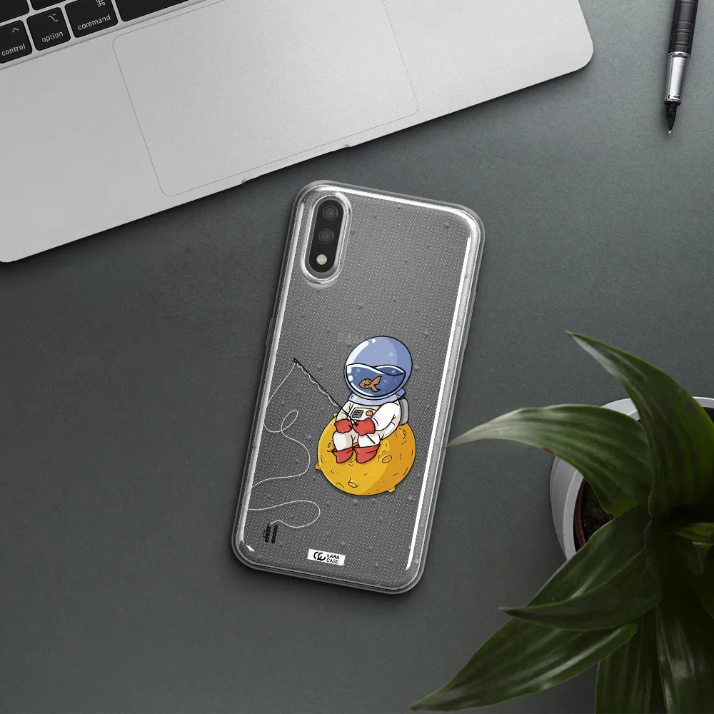 a cartoon of an astronaut sitting on a moon Samsung A01 Clear TPU Case