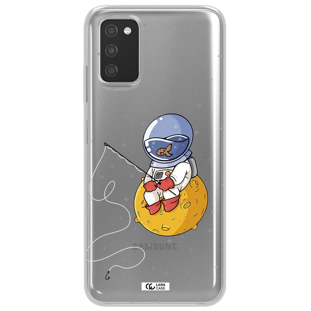 a cartoon of an astronaut sitting on a moon Samsung A03S Clear TPU Case