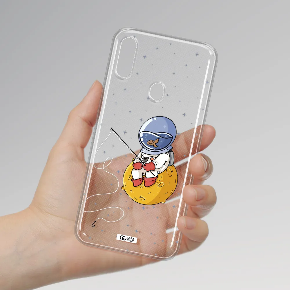 a cartoon of an astronaut sitting on a moon Samsung A11 Clear TPU Case