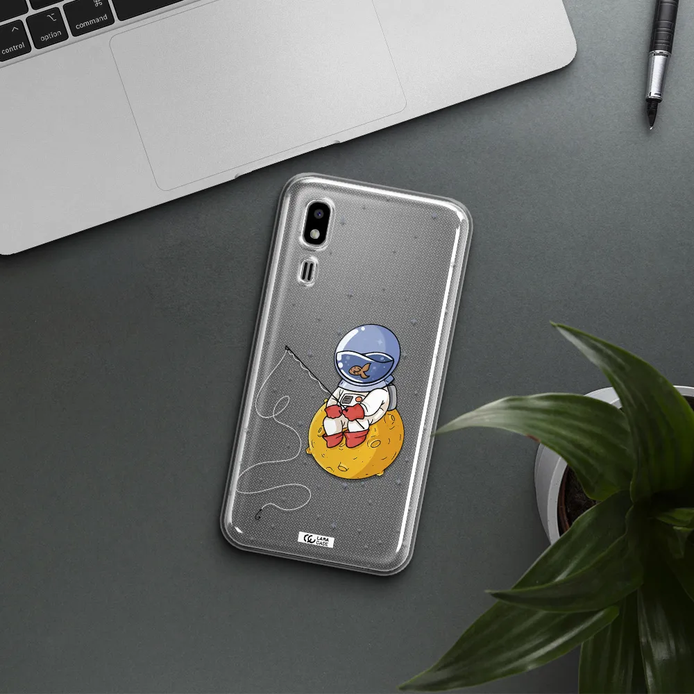 a cartoon of an astronaut sitting on a moon Samsung A2 Core Clear TPU Case