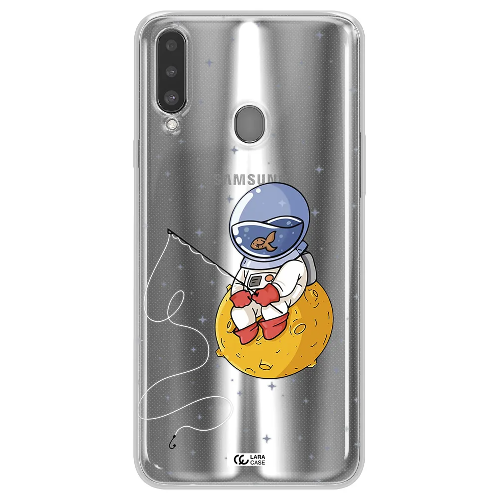 a cartoon of an astronaut sitting on a moon Samsung A20S Clear TPU Case