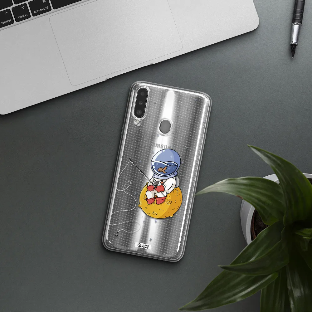 a cartoon of an astronaut sitting on a moon Samsung A20S Clear TPU Case