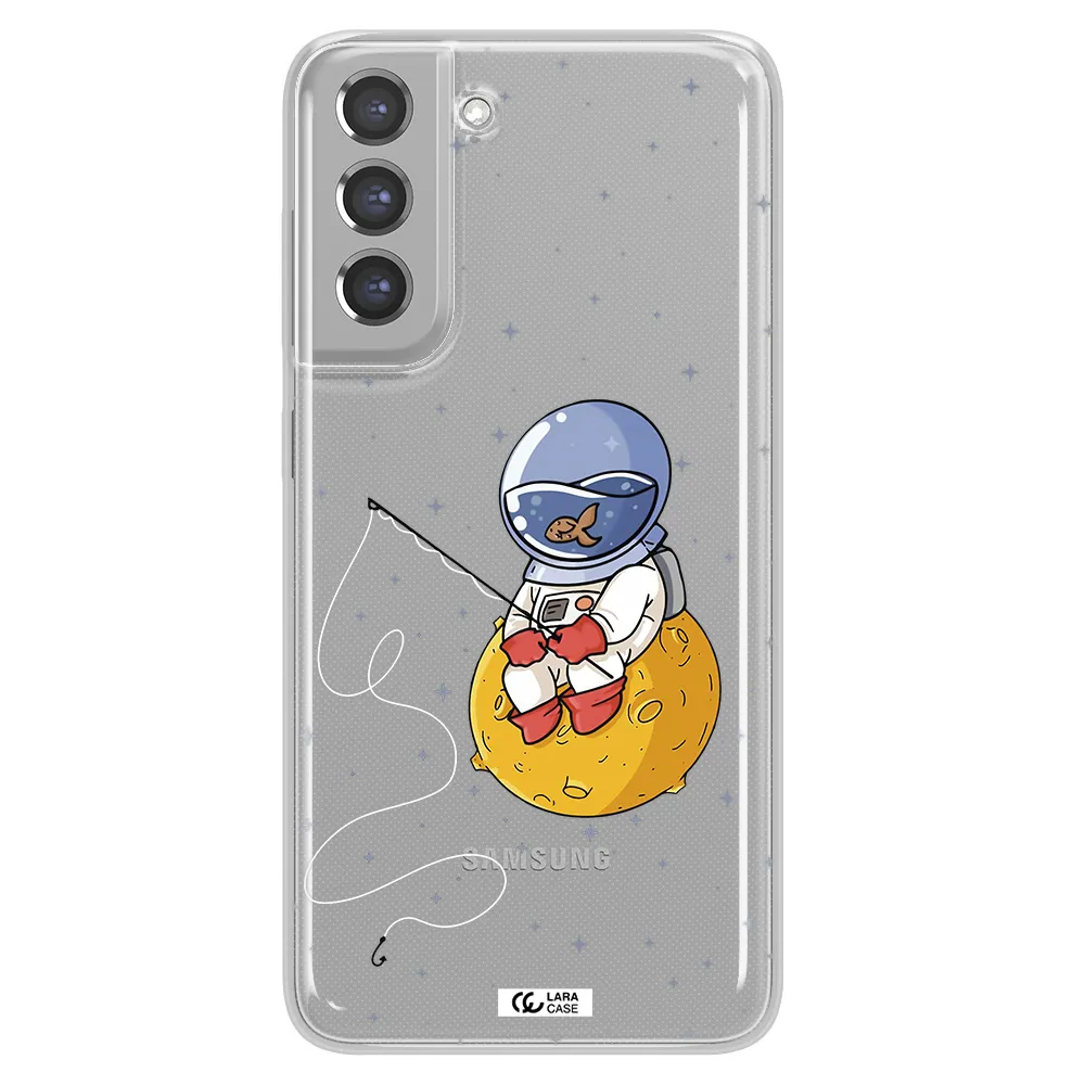 a cartoon of an astronaut sitting on a moon Samsung A21 Fe Clear TPU Case
