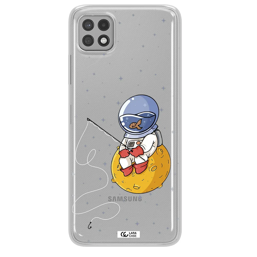 a cartoon of an astronaut sitting on a moon Samsung A22 5g Clear TPU Case