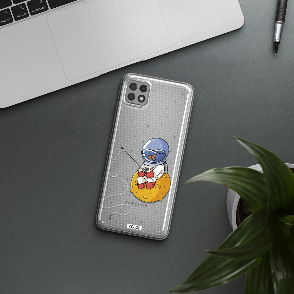 a cartoon of an astronaut sitting on a moon Samsung A22 5g Clear TPU Case