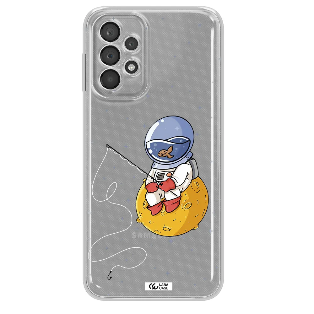 A Cartoon Of An Astronaut Sitting On A Moon Samsung A23 5G Clear Tpu Case