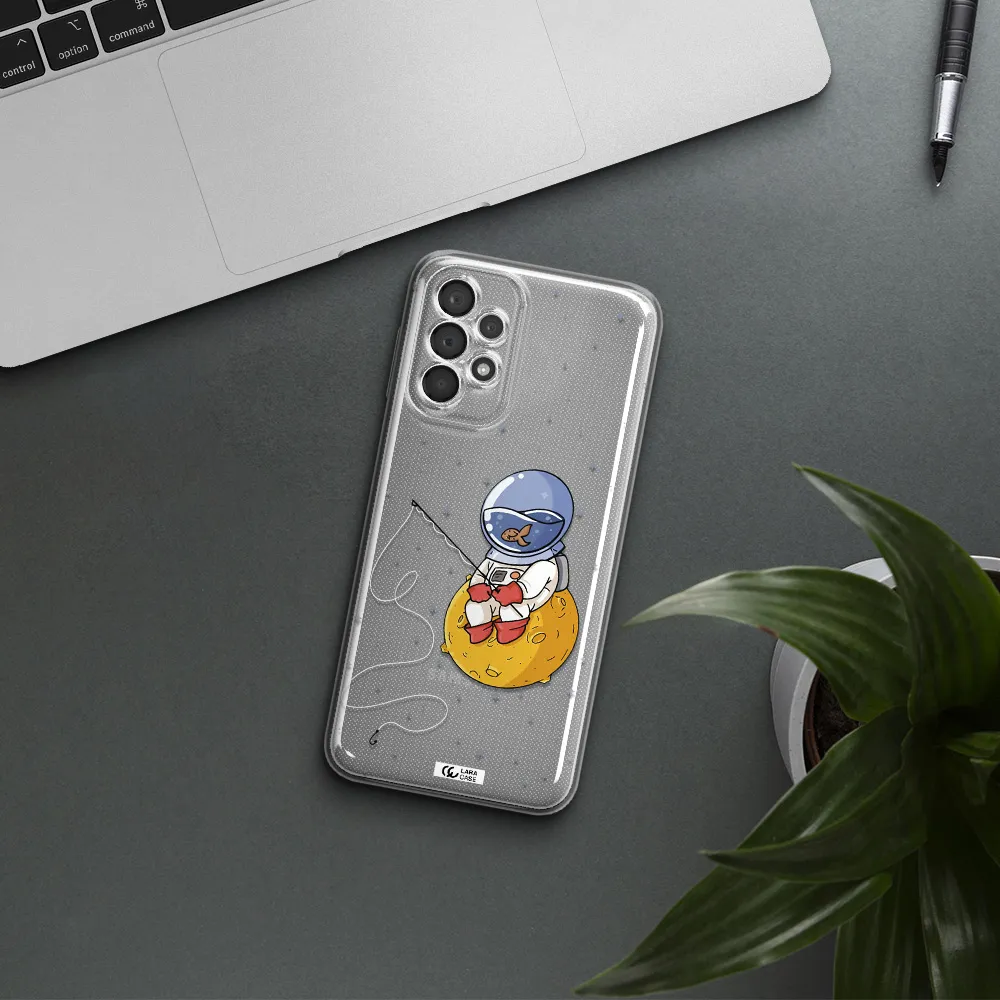 A Cartoon Of An Astronaut Sitting On A Moon Samsung A23 5G Clear Tpu Case