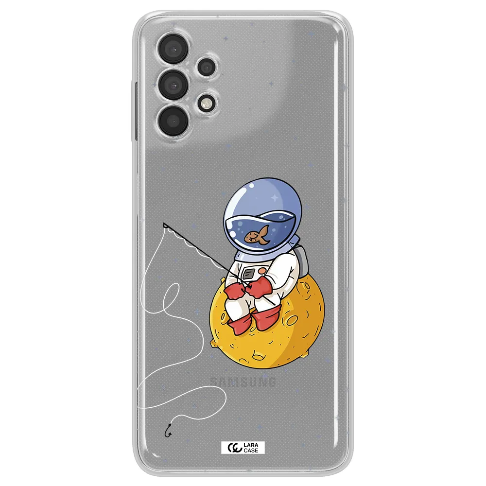A Cartoon Of An Astronaut Sitting On A Moon Samsung A32 4G Clear Tpu Case