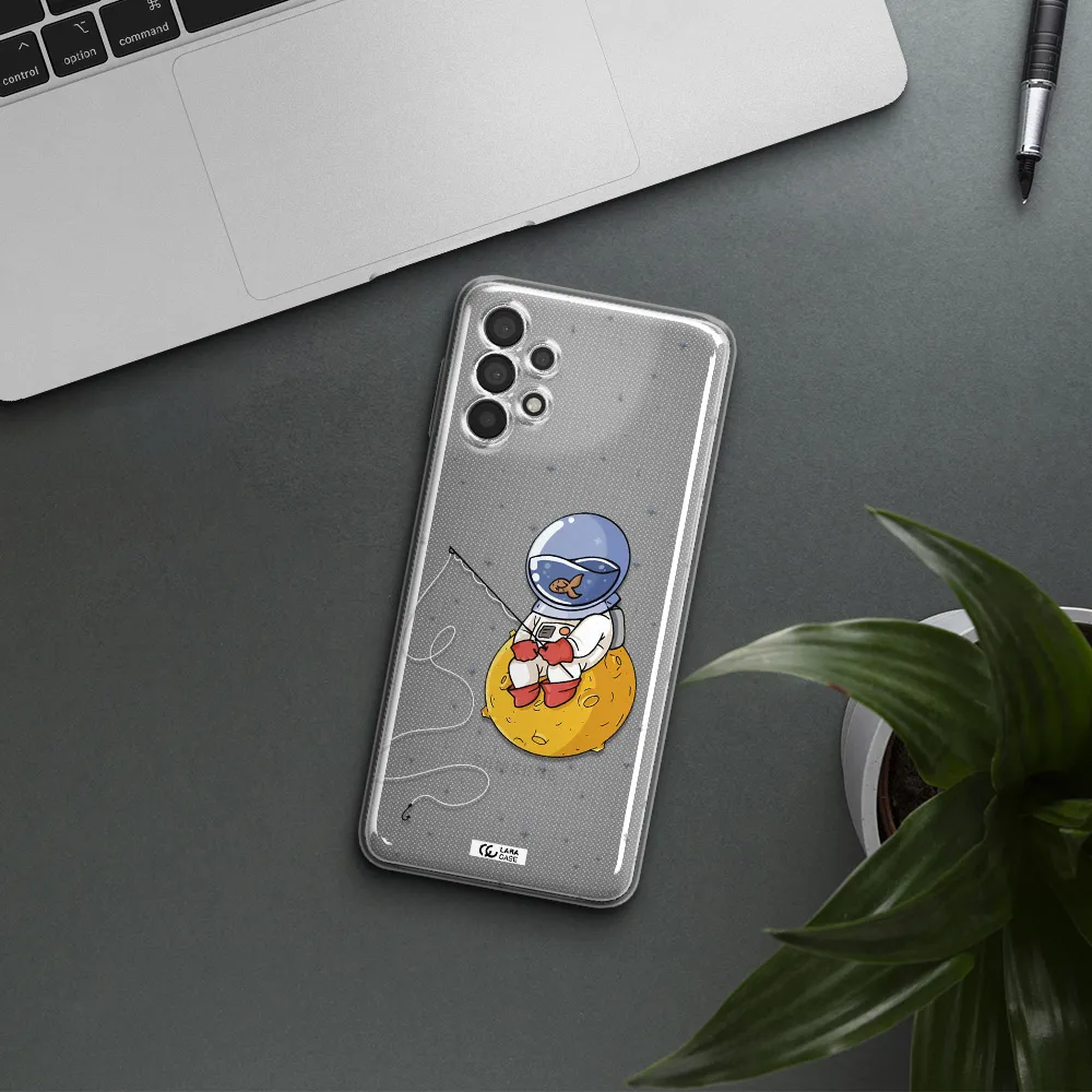 A Cartoon Of An Astronaut Sitting On A Moon Samsung A32 4G Clear Tpu Case