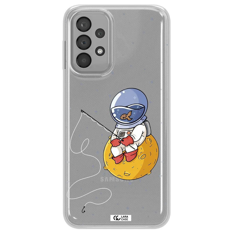 a cartoon of an astronaut sitting on a moon Samsung A33 Clear TPU Case