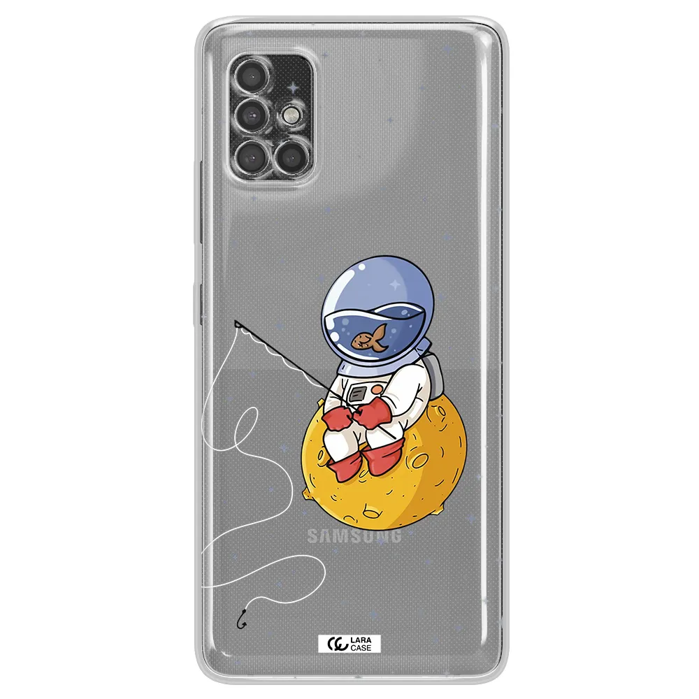 A Cartoon Of An Astronaut Sitting On A Moon Samsung A40S Clear Tpu Case