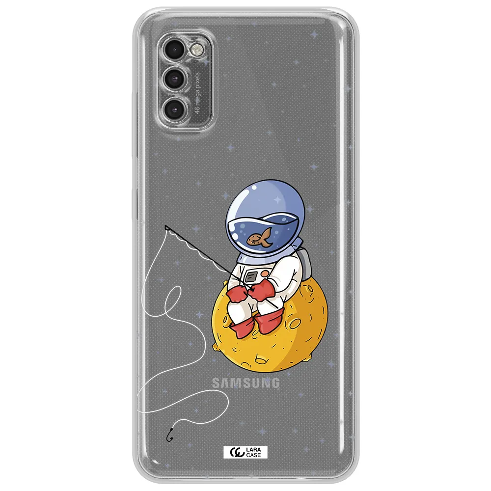 A Cartoon Of An Astronaut Sitting On A Moon Samsung A41 Clear Tpu Case