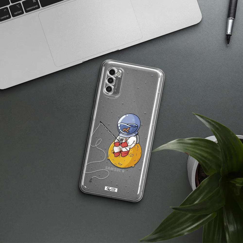 A Cartoon Of An Astronaut Sitting On A Moon Samsung A41 Clear Tpu Case
