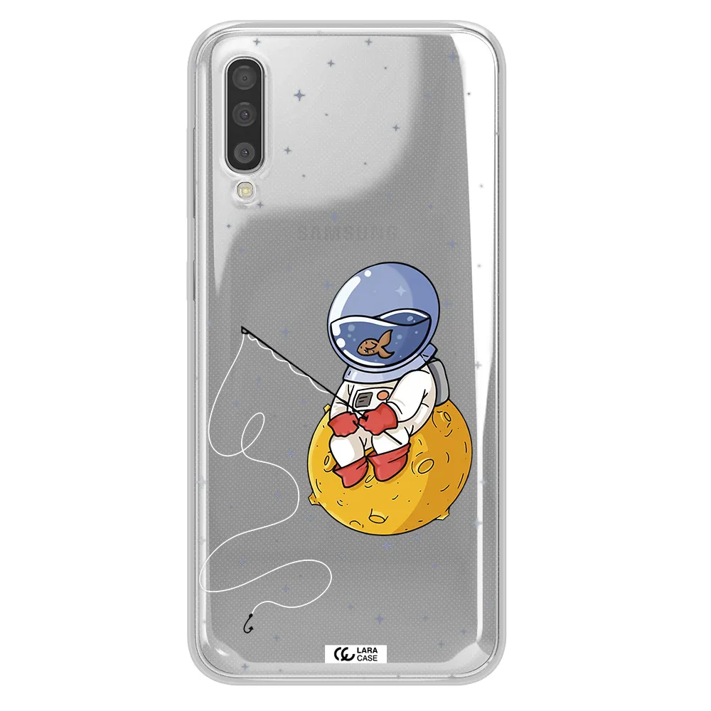 A Cartoon Of An Astronaut Sitting On A Moon Samsung A50S Clear Tpu Case