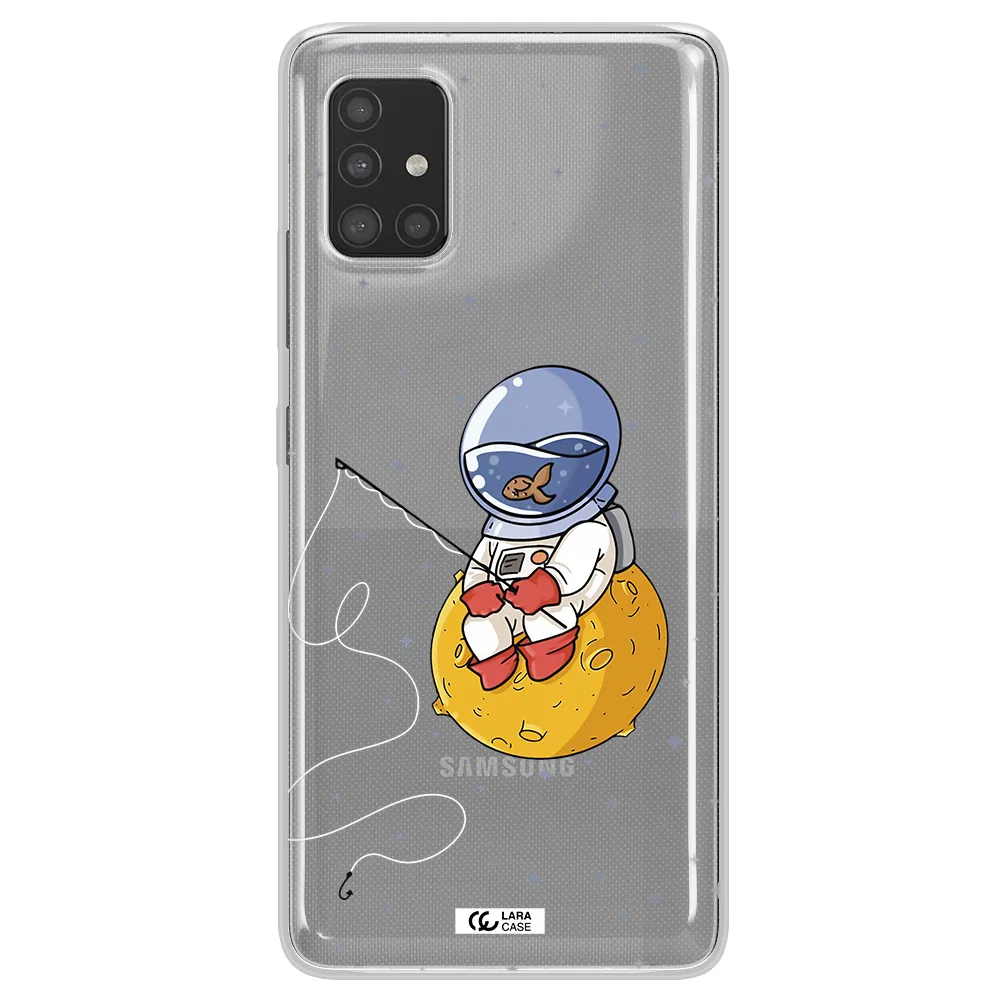 a cartoon of an astronaut sitting on a moon Samsung A51 Clear TPU Case