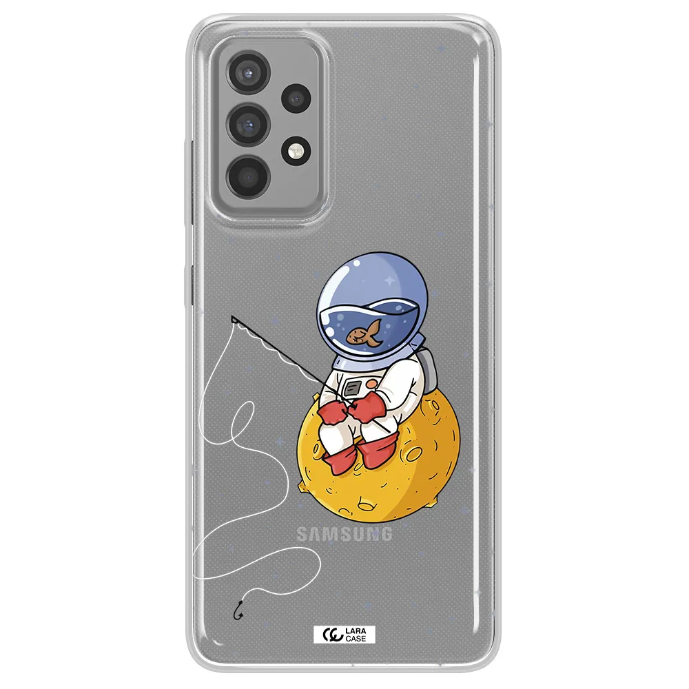 a cartoon of an astronaut sitting on a moon Samsung A52 Clear TPU Case