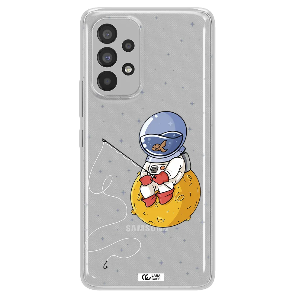 a cartoon of an astronaut sitting on a moon Samsung A53 Clear TPU Case