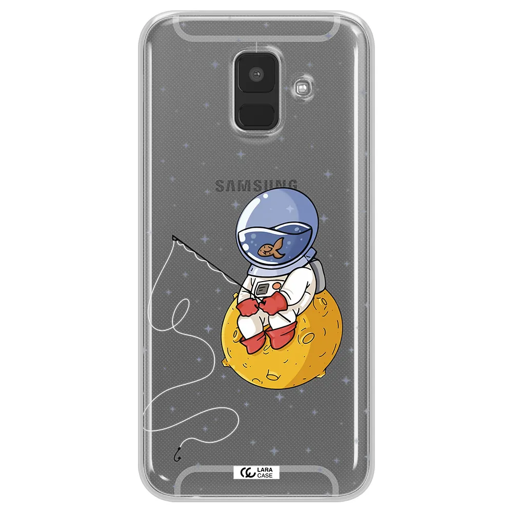 a cartoon of an astronaut sitting on a moon Samsung A6 Clear TPU Case