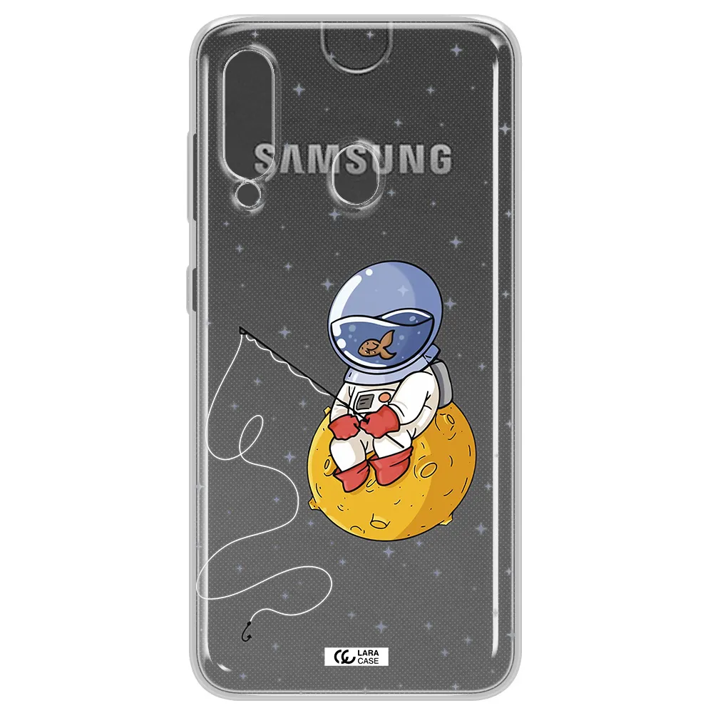 a cartoon of an astronaut sitting on a moon Samsung A60 Clear TPU Case
