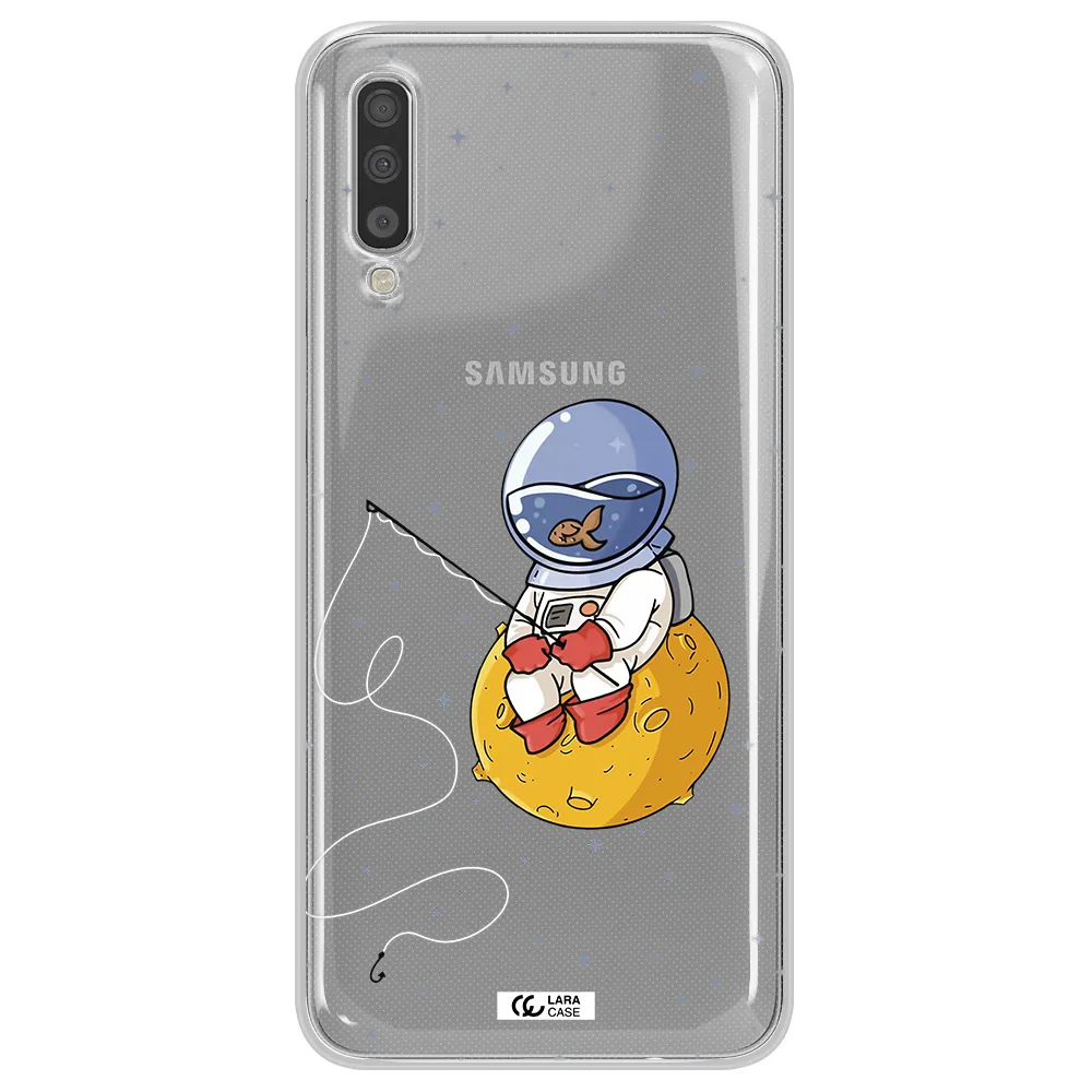 A Cartoon Of An Astronaut Sitting On A Moon Samsung A70S Clear Tpu Case