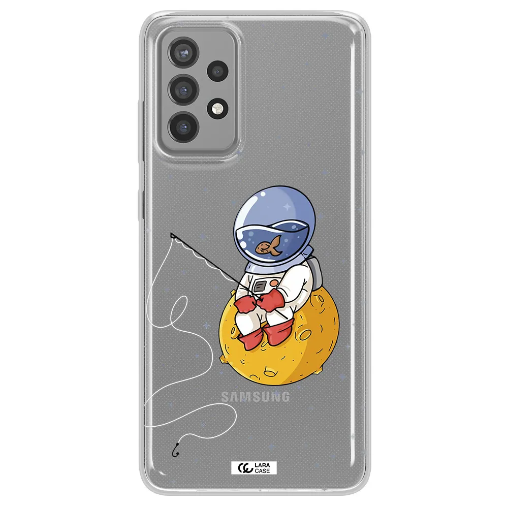 a cartoon of an astronaut sitting on a moon Samsung A72 Clear TPU Case