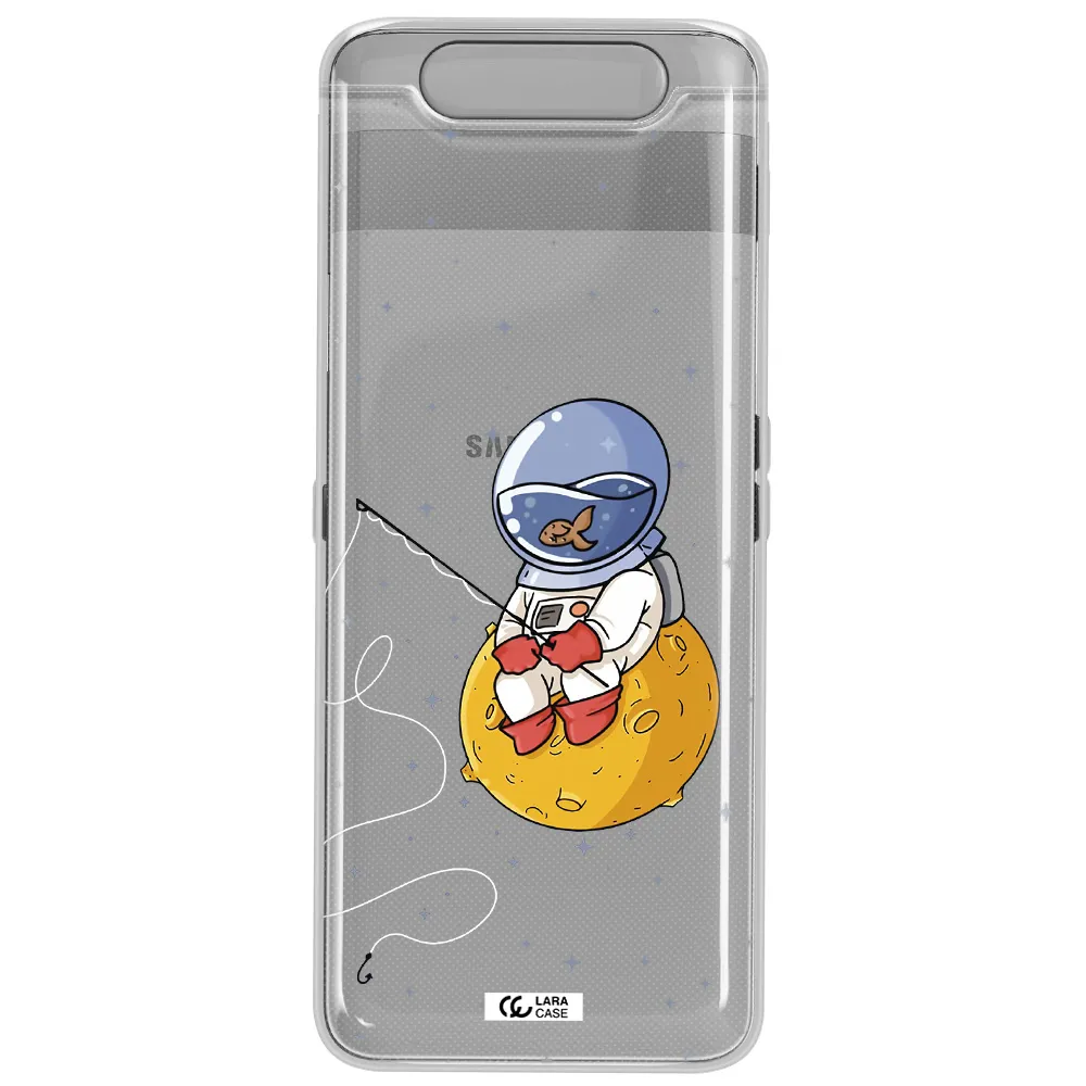 a cartoon of an astronaut sitting on a moon Samsung A80 Clear TPU Case