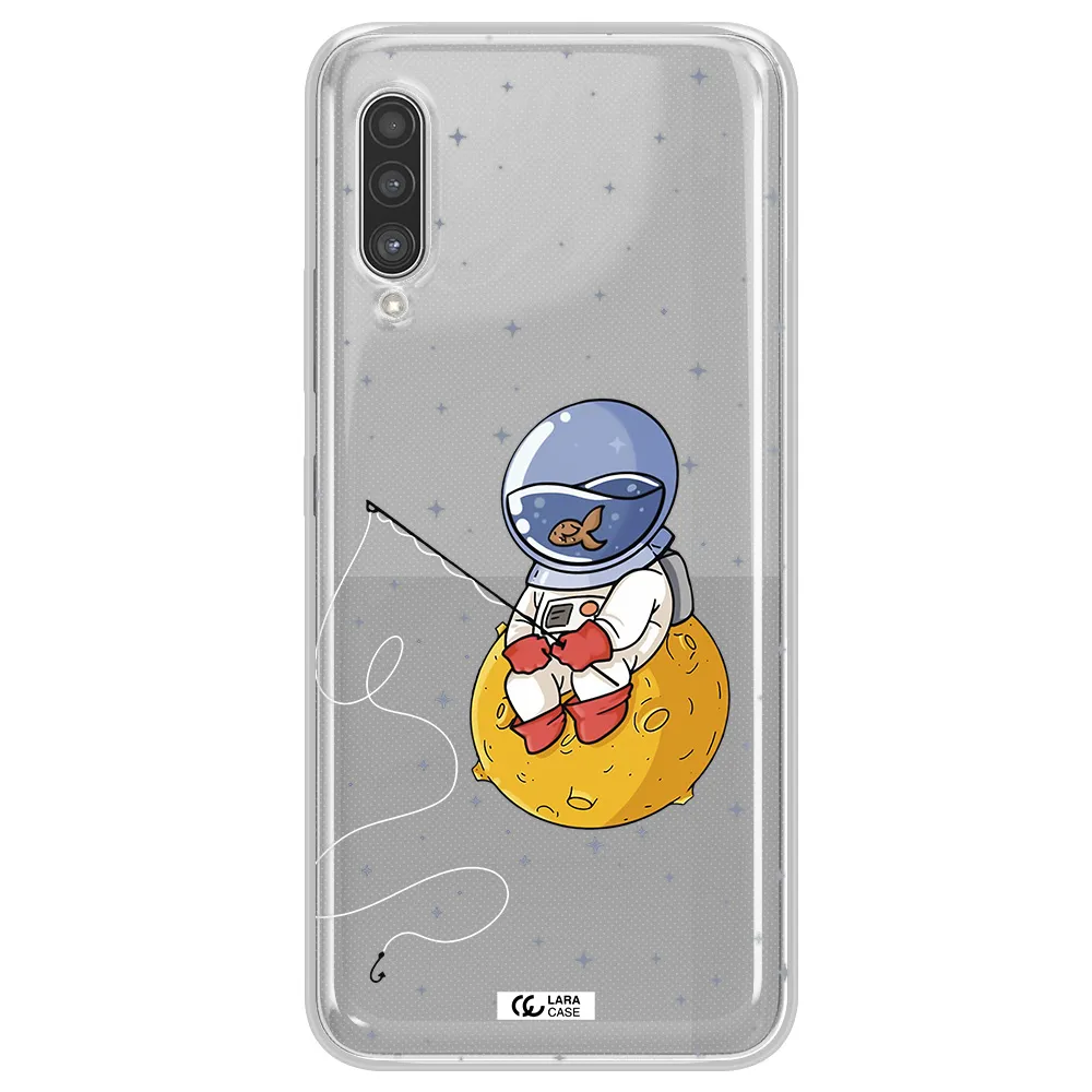 a cartoon of an astronaut sitting on a moon Samsung A90 Clear TPU Case