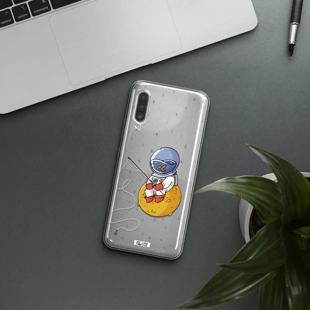 a cartoon of an astronaut sitting on a moon Samsung A90 Clear TPU Case