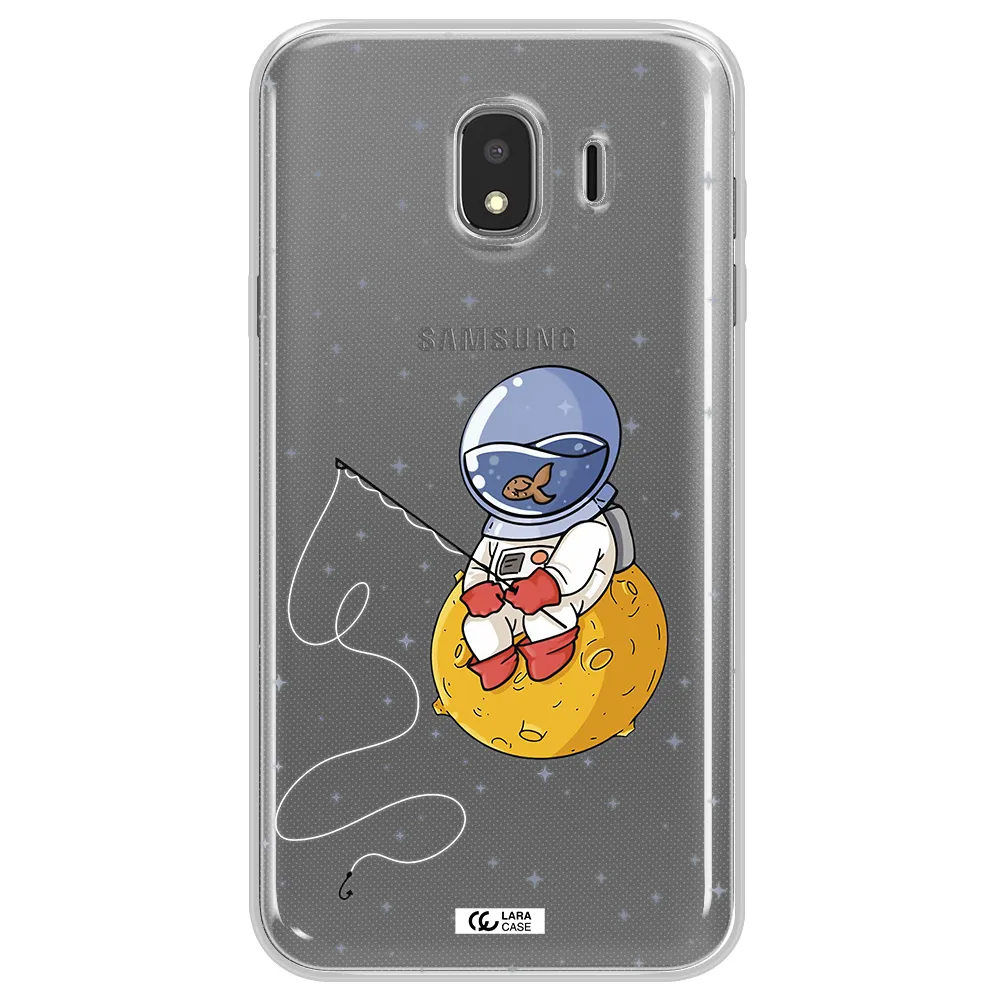 a cartoon of an astronaut sitting on a moon Samsung J4 Clear TPU Case