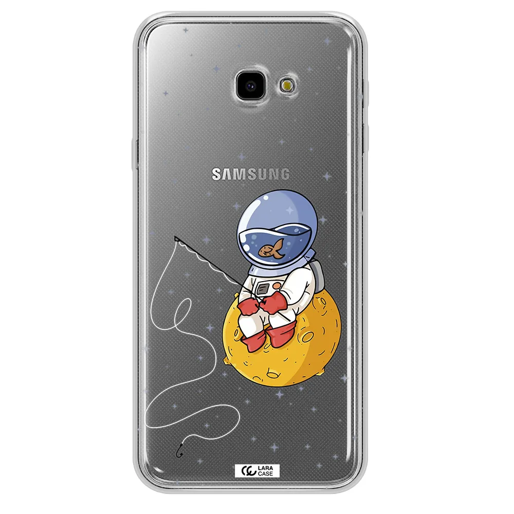a cartoon of an astronaut sitting on a moon Samsung J4 Plus Clear TPU Case