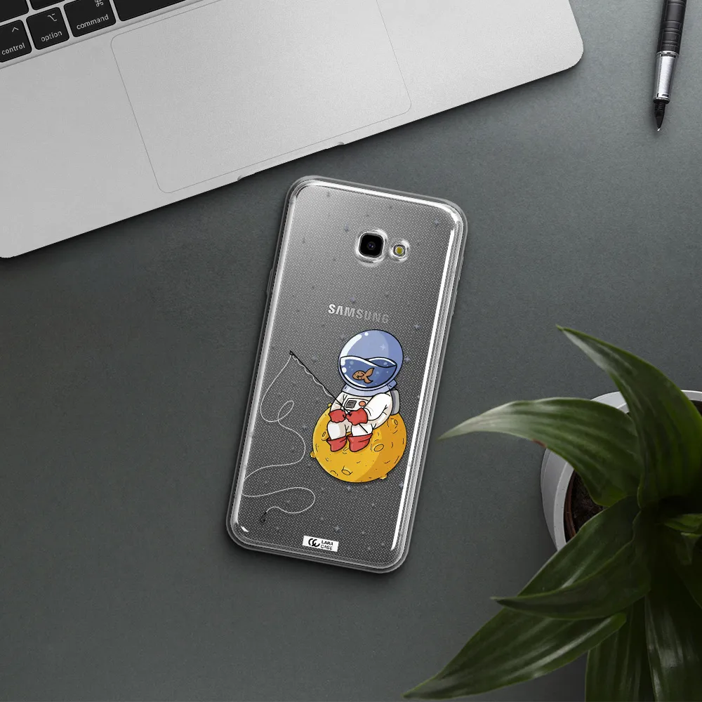 a cartoon of an astronaut sitting on a moon Samsung J4 Plus Clear TPU Case
