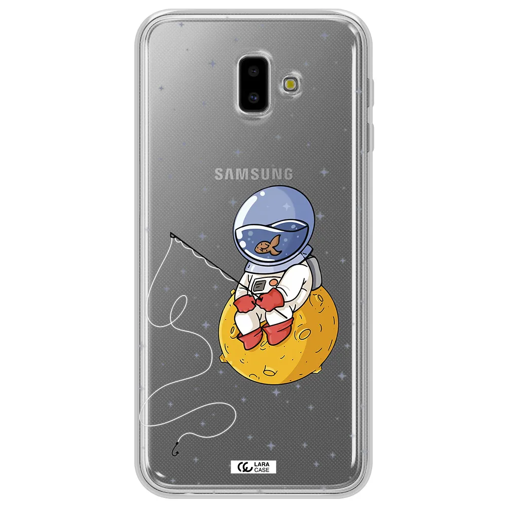 a cartoon of an astronaut sitting on a moon Samsung J6 Plus Clear TPU Case