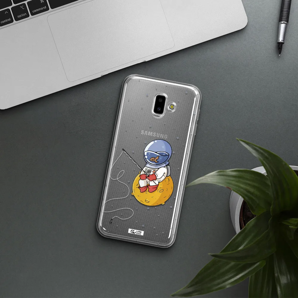 a cartoon of an astronaut sitting on a moon Samsung J6 Plus Clear TPU Case