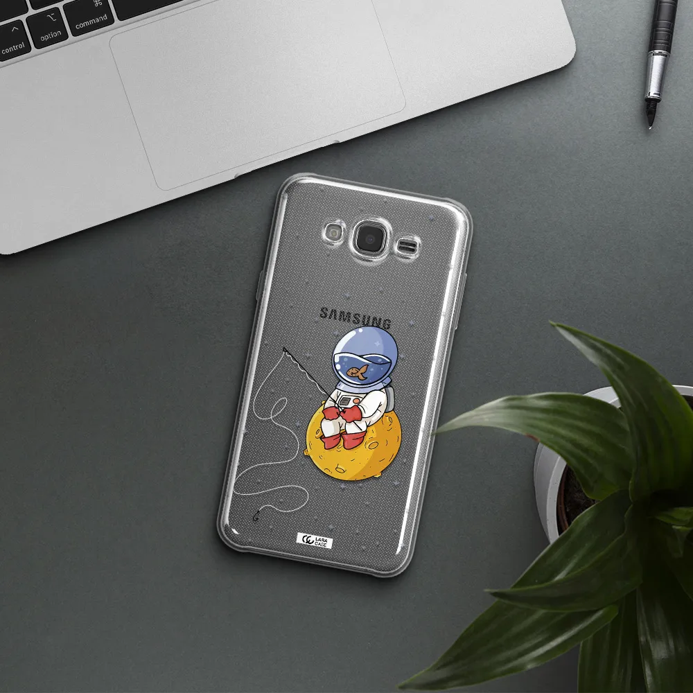 a cartoon of an astronaut sitting on a moon Samsung J7 2015 Clear TPU Case