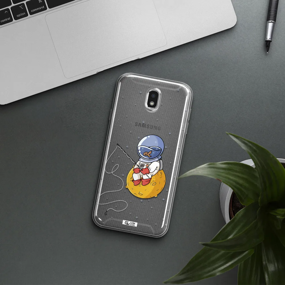 a cartoon of an astronaut sitting on a moon Samsung J7 Pro Clear TPU Case