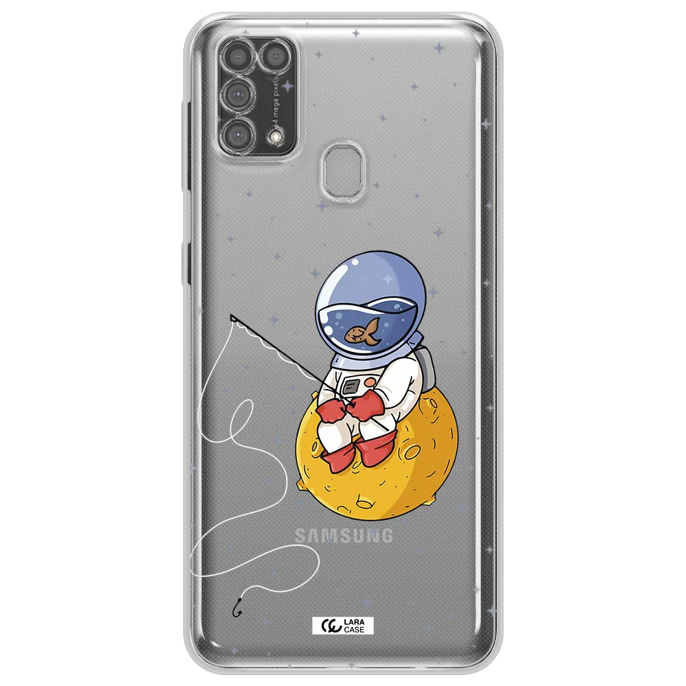 a cartoon of an astronaut sitting on a moon Samsung M31 Clear TPU Case