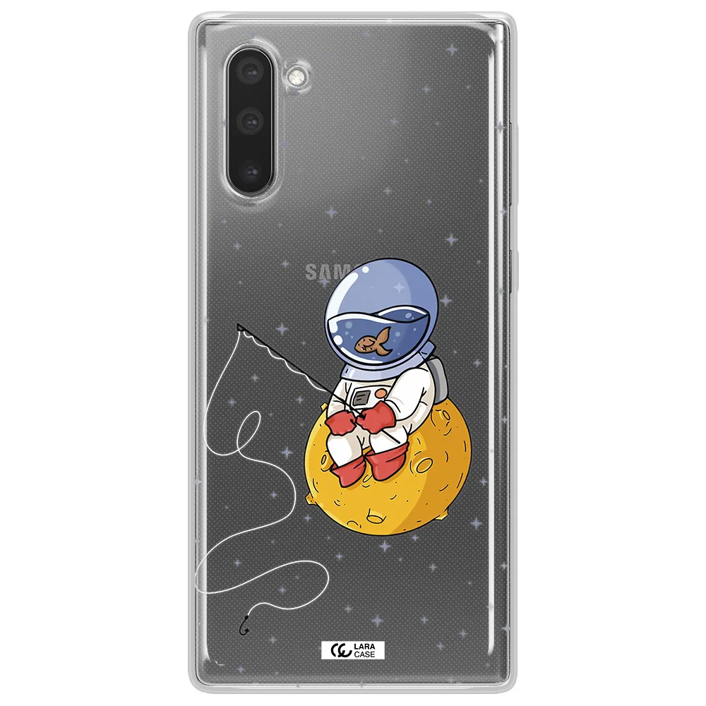 a cartoon of an astronaut sitting on a moon Samsung Note 10 Clear TPU Case