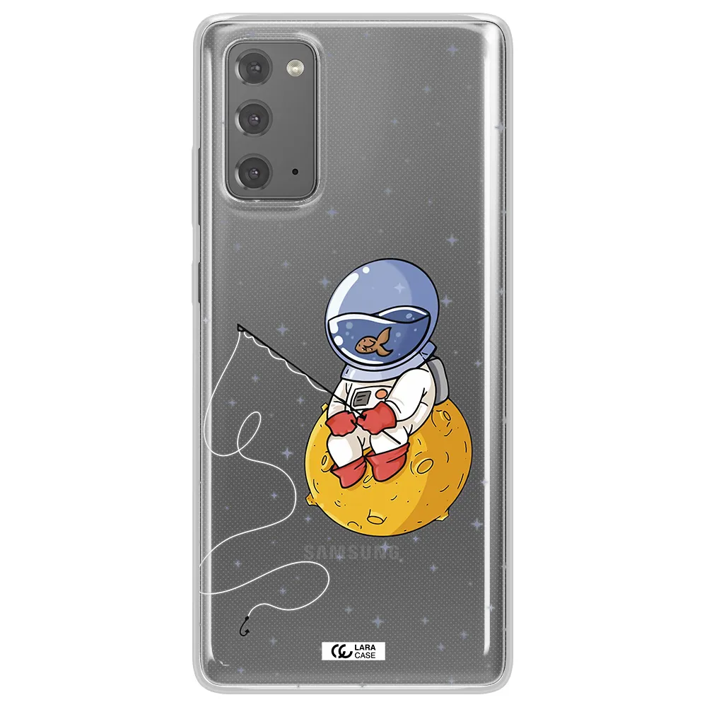 a cartoon of an astronaut sitting on a moon Samsung Note 20 Clear TPU Case