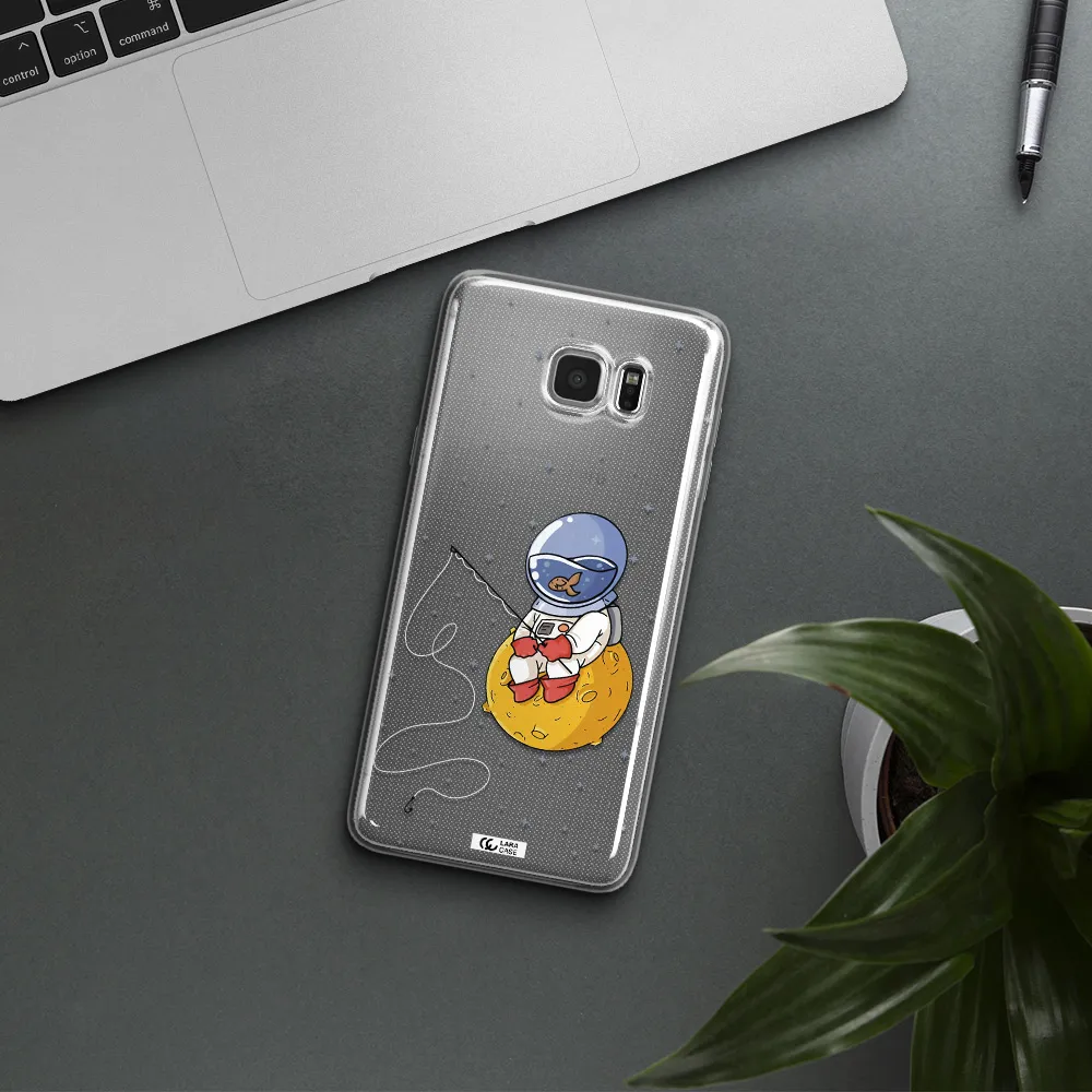 a cartoon of an astronaut sitting on a moon Samsung Note 5 Clear TPU Case