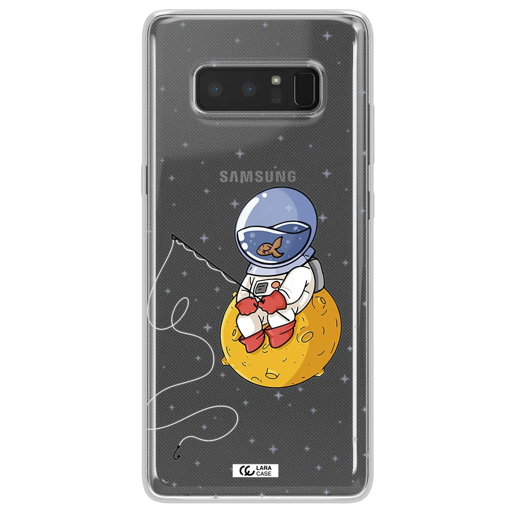 a cartoon of an astronaut sitting on a moon Samsung Note 8 Clear TPU Case