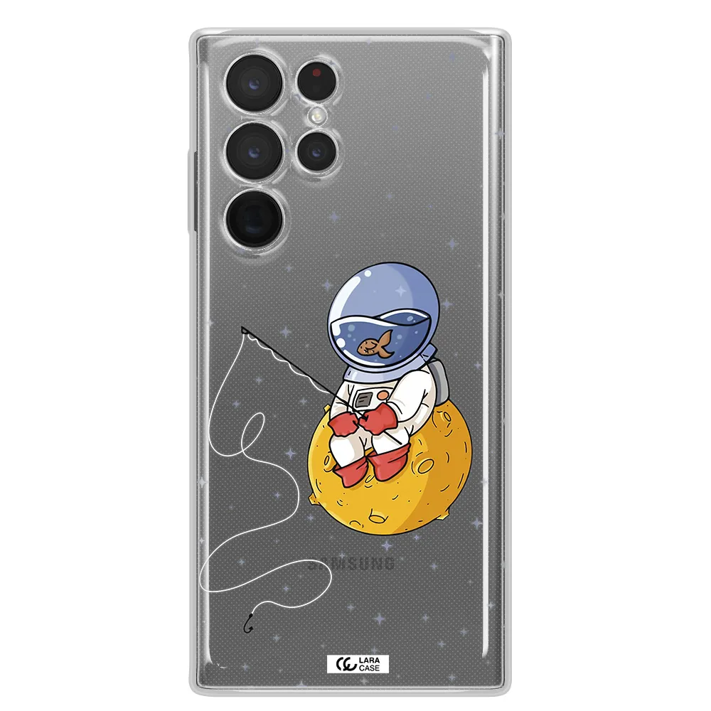 a cartoon of an astronaut sitting on a moon Samsung S 22 Ultra Clear TPU Case