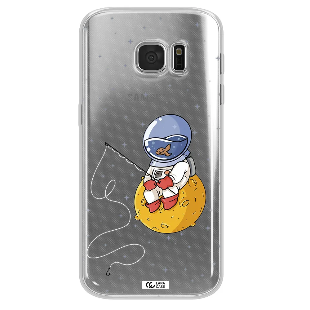 a cartoon of an astronaut sitting on a moon Samsung S 7 Clear TPU Case