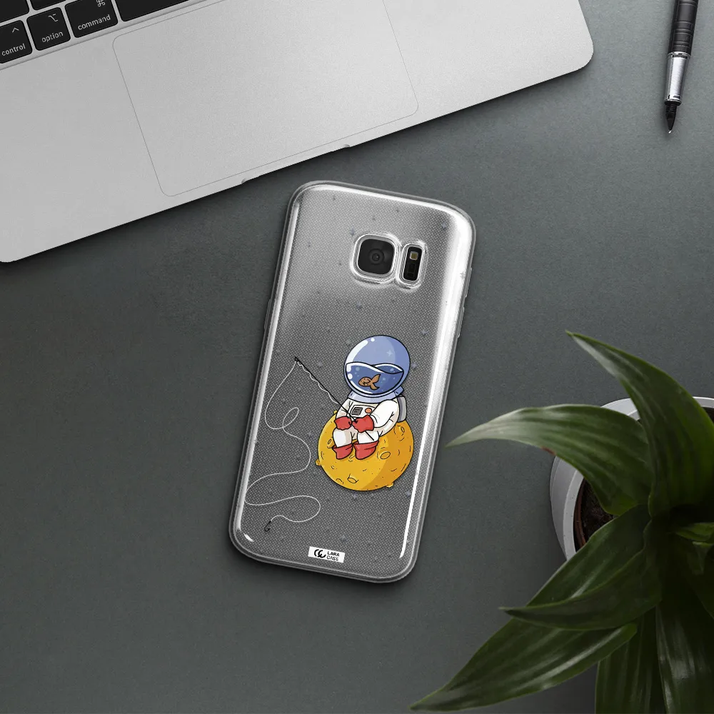 a cartoon of an astronaut sitting on a moon Samsung S 7 Clear TPU Case