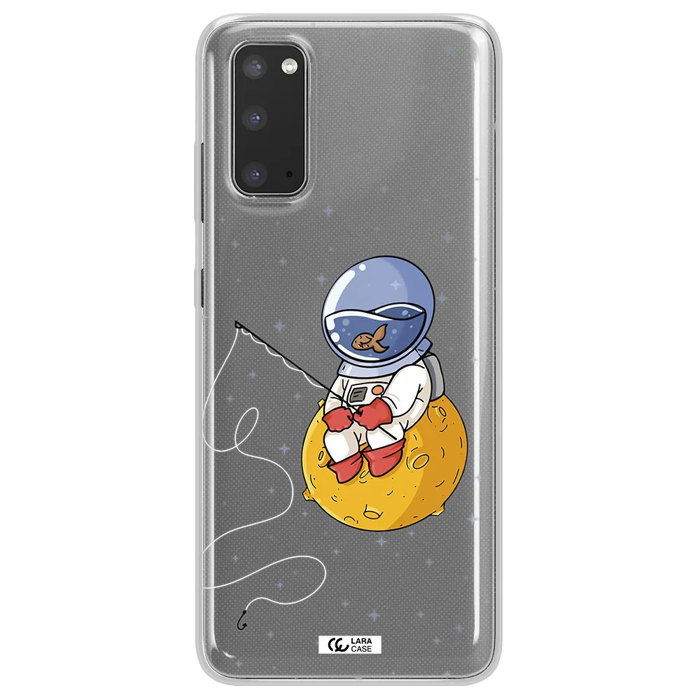a cartoon of an astronaut sitting on a moon Samsung S20 Clear TPU Case