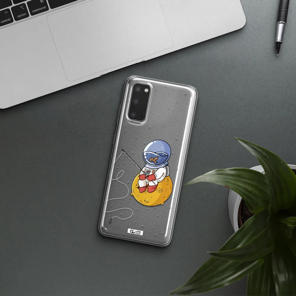 a cartoon of an astronaut sitting on a moon Samsung S20 Clear TPU Case
