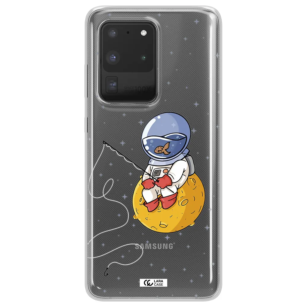 a cartoon of an astronaut sitting on a moon Samsung S20 Ultra Clear TPU Case